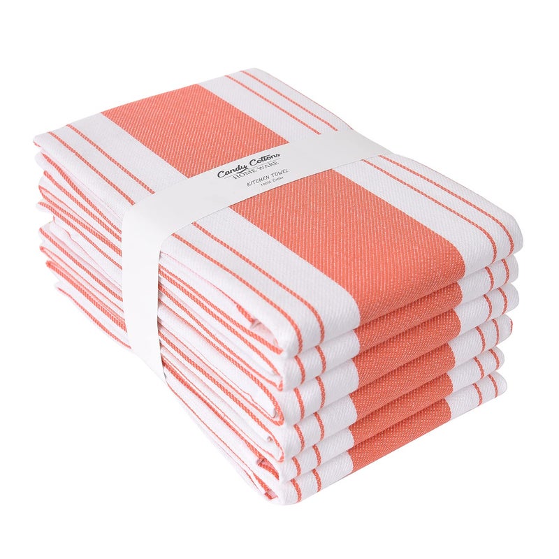 Candy Cottons Stripe Kitchen Towels Decor Mordern Design Centreband Tea Dish Towels Boho Stripe Absorbent Festive Gift Set of 6 Pantry Reusable Kitchen Dish Towel|Easter Spring Decor 18x28 Inch Coral - Image 1